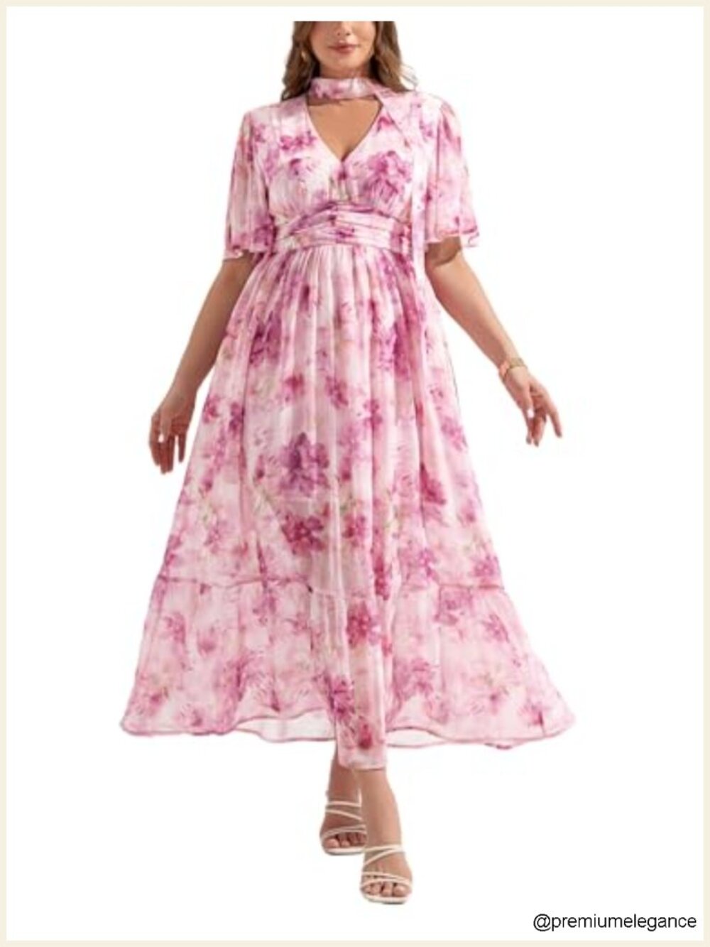Plus Size Floral Chiffon Maxi Dress V-Neck Smocked Back